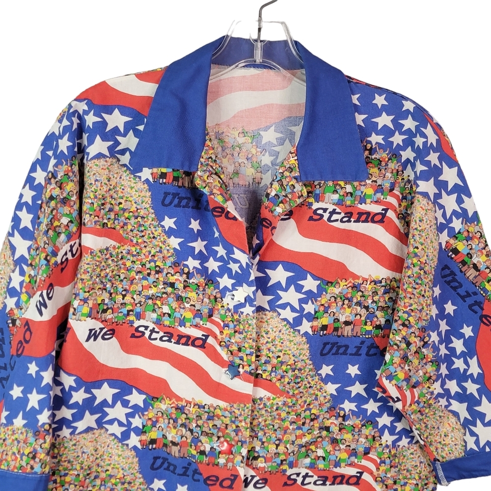United We Stand Handmade Patriotic 4th of July Celebrate America Button Up L - Picture 2 of 11